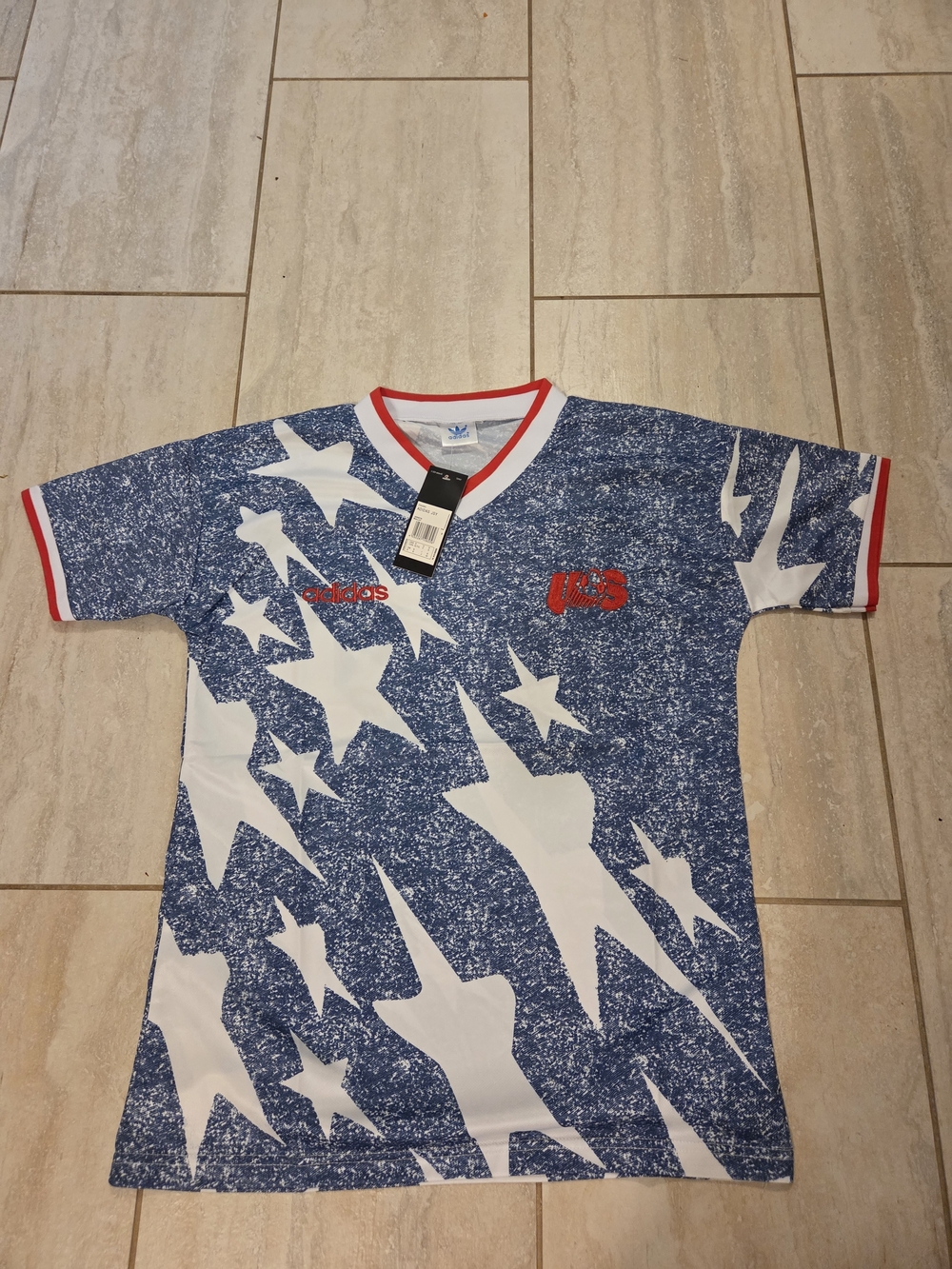 Adidas USA Blue & White Star Print Jersey with Red Trim